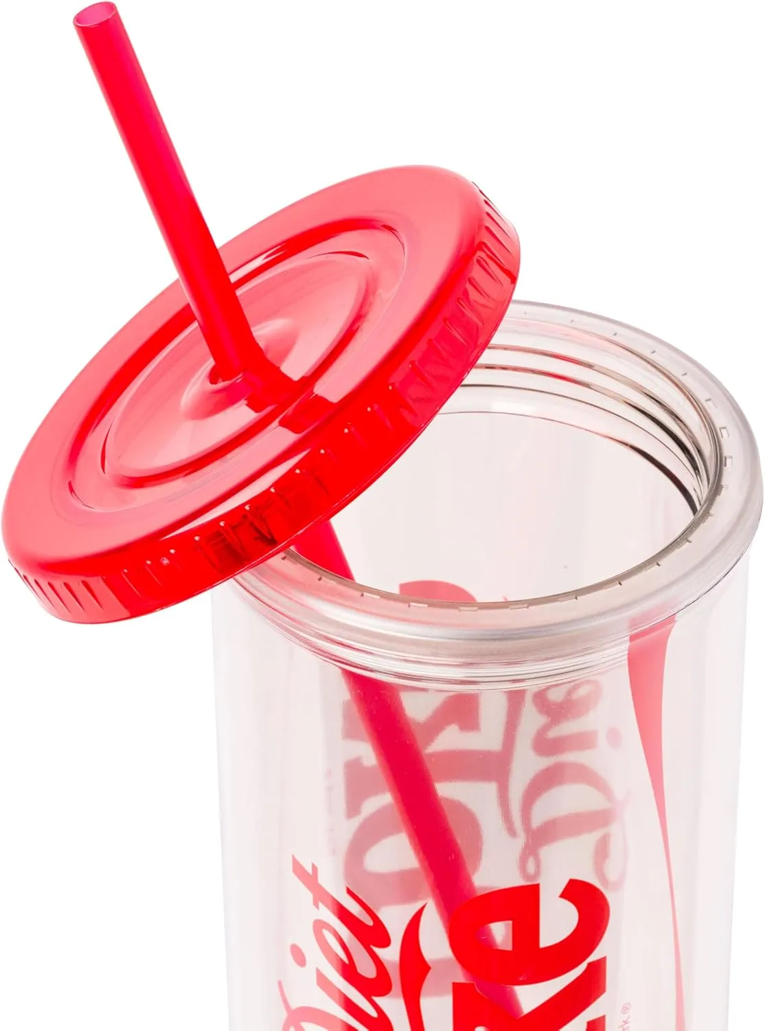 Silver Buffalo Coca-Cola Plastic Tall Cold Cup with Lid and Straw Featuring Diet Coke Logo, 20 Ounces