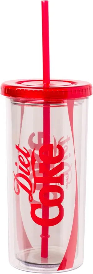 Silver Buffalo Coca-Cola Plastic Tall Cold Cup with Lid and Straw Featuring Diet Coke Logo, 20 Ounces