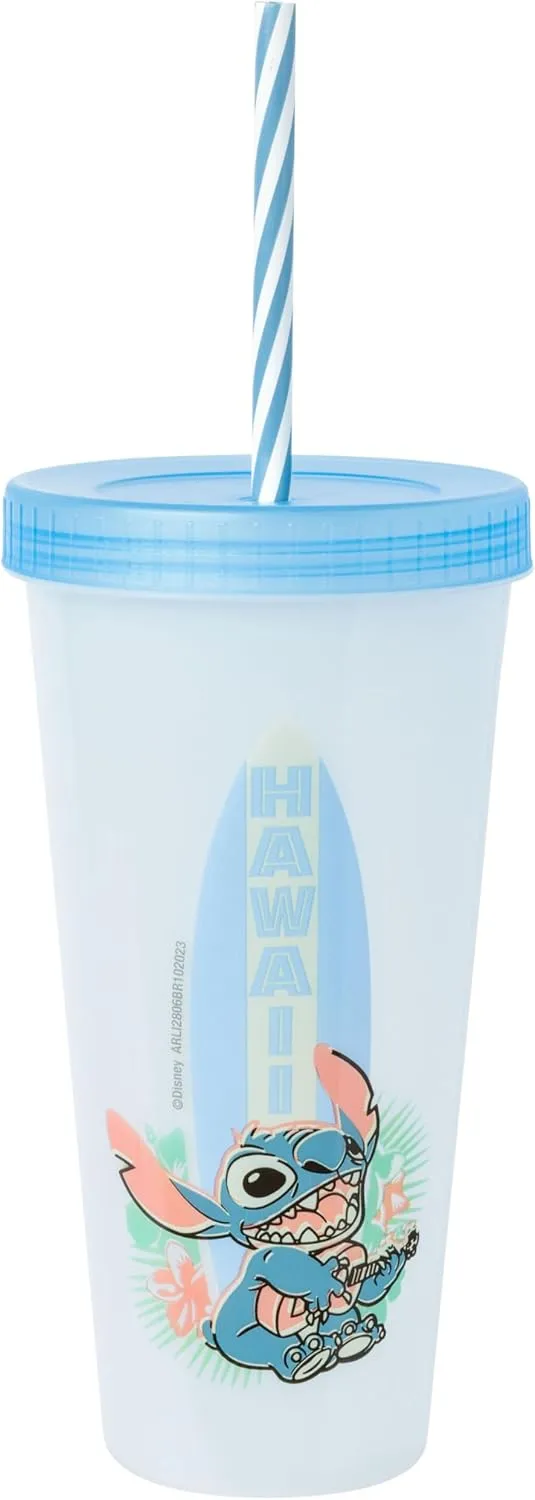 Silver Buffalo Disney Lilo and Stitch 4 Pack Color Changing Plastic Tumbler Set Featuring Stitch, 24 Ounces