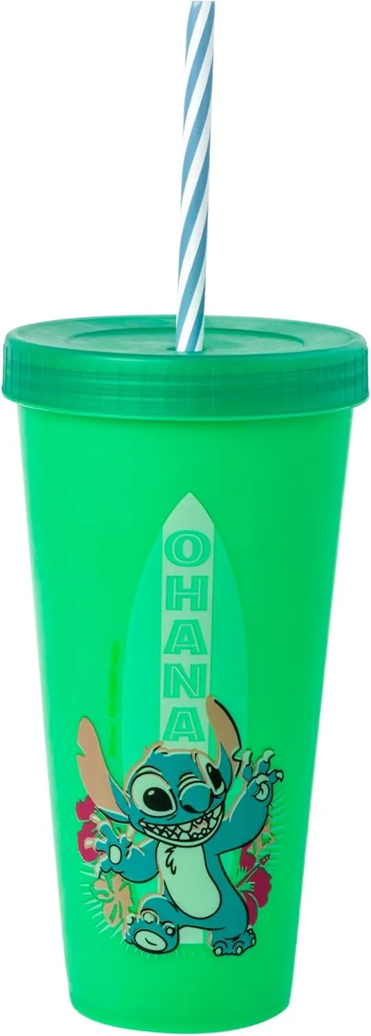 Silver Buffalo Disney Lilo and Stitch 4 Pack Color Changing Plastic Tumbler Set Featuring Stitch, 24 Ounces