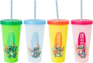 Silver Buffalo Disney Lilo and Stitch 4 Pack Color Changing Plastic Tumbler Set Featuring Stitch, 24 Ounces