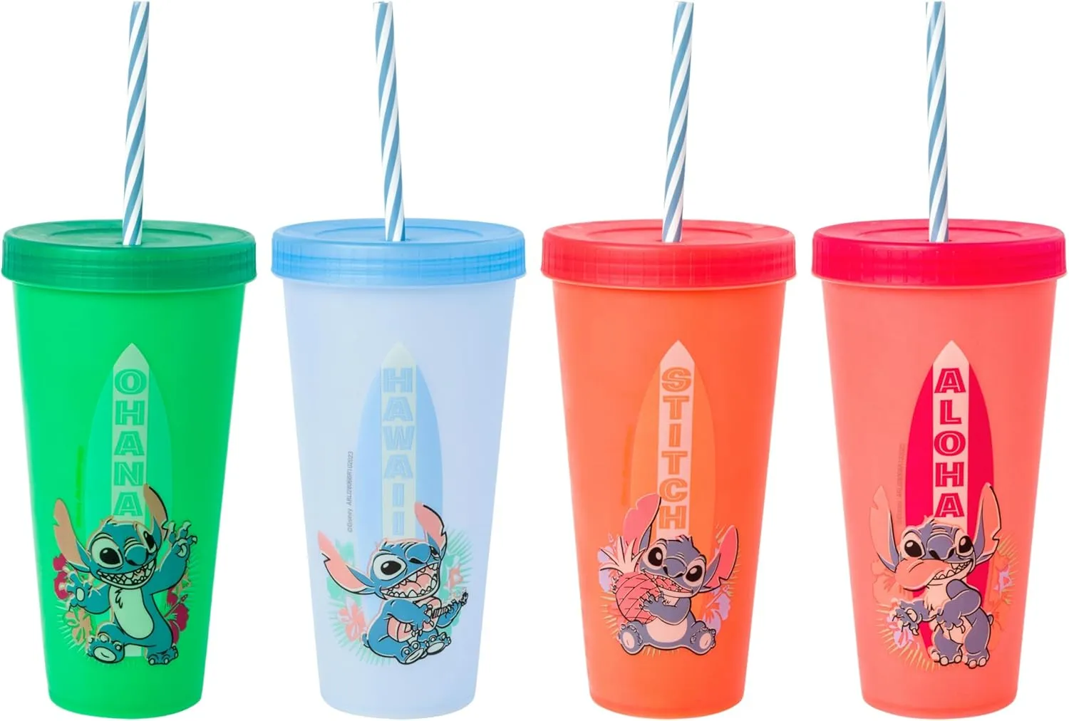 Silver Buffalo Disney Lilo and Stitch 4 Pack Color Changing Plastic Tumbler Set Featuring Stitch, 24 Ounces