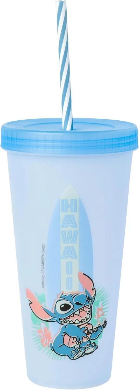 Silver Buffalo Disney Lilo and Stitch 4 Pack Color Changing Plastic Tumbler Set Featuring Stitch, 24 Ounces