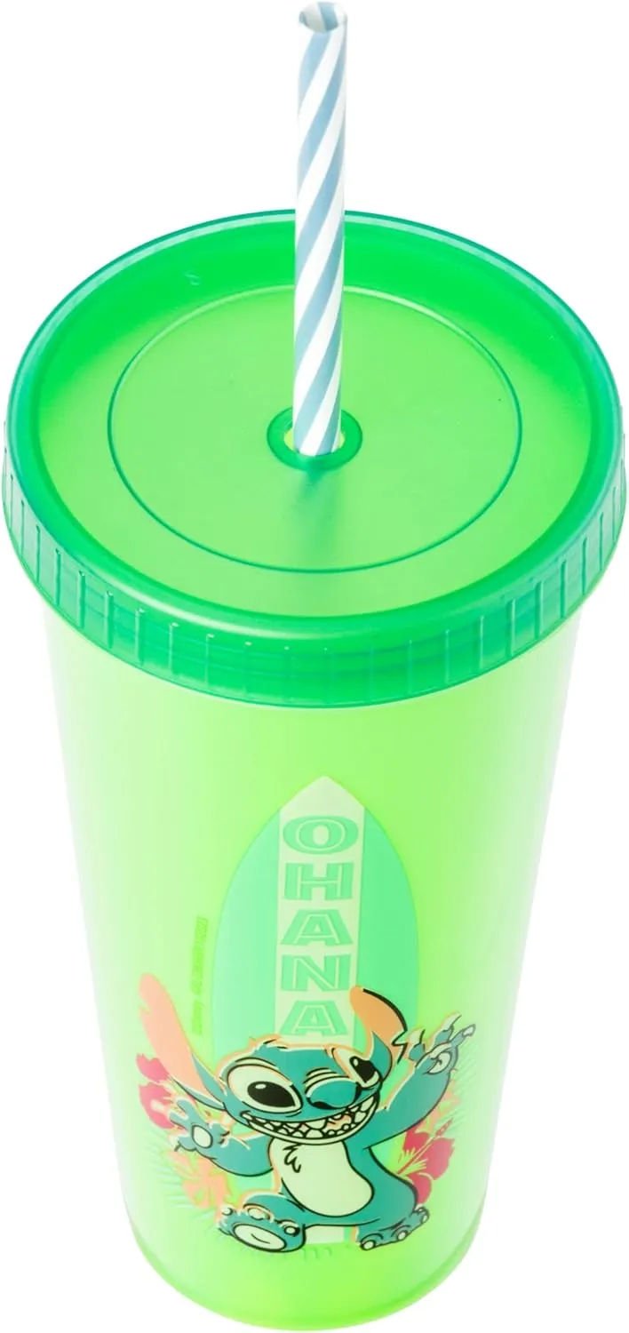 Silver Buffalo Disney Lilo and Stitch 4 Pack Color Changing Plastic Tumbler Set Featuring Stitch, 24 Ounces