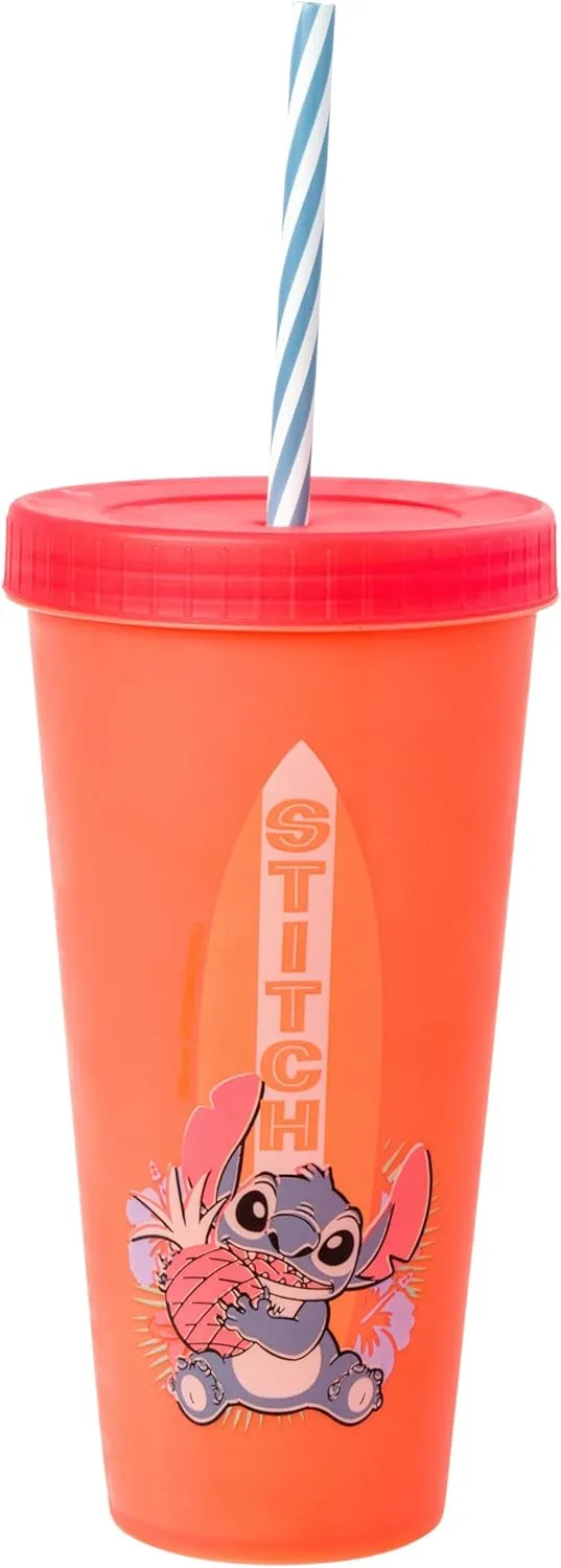 Silver Buffalo Disney Lilo and Stitch 4 Pack Color Changing Plastic Tumbler Set Featuring Stitch, 24 Ounces