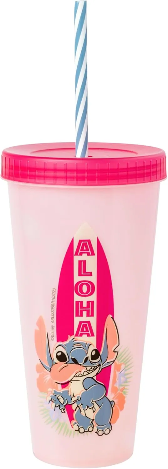 Silver Buffalo Disney Lilo and Stitch 4 Pack Color Changing Plastic Tumbler Set Featuring Stitch, 24 Ounces