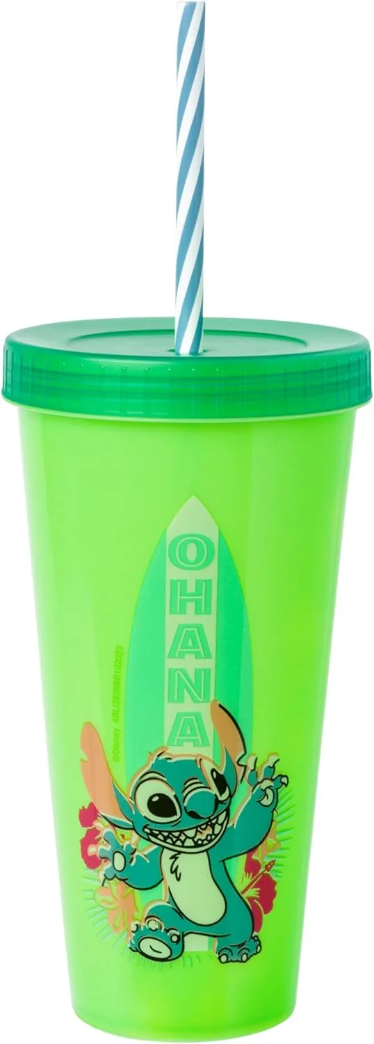 Silver Buffalo Disney Lilo and Stitch 4 Pack Color Changing Plastic Tumbler Set Featuring Stitch, 24 Ounces