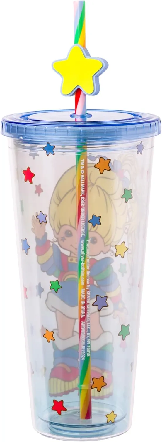 Silver Buffalo Rainbow Brite Plastic Cold Cup with Lid and Straw Topper, 24 Ounces
