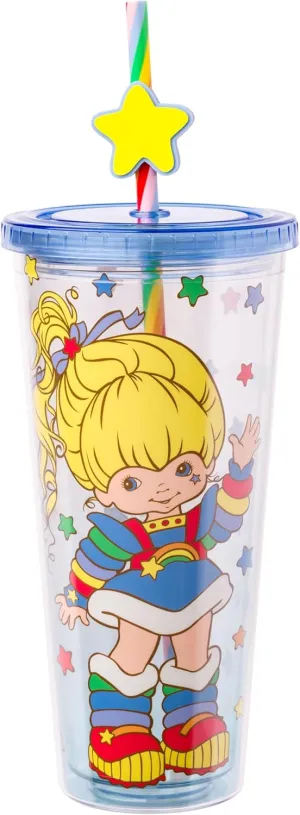 Silver Buffalo Rainbow Brite Plastic Cold Cup with Lid and Straw Topper, 24 Ounces