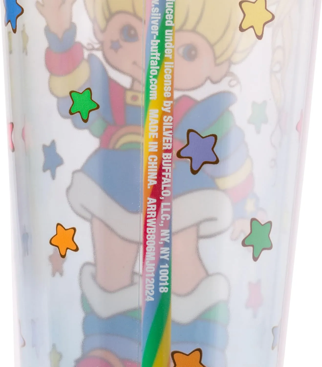 Silver Buffalo Rainbow Brite Plastic Cold Cup with Lid and Straw Topper, 24 Ounces