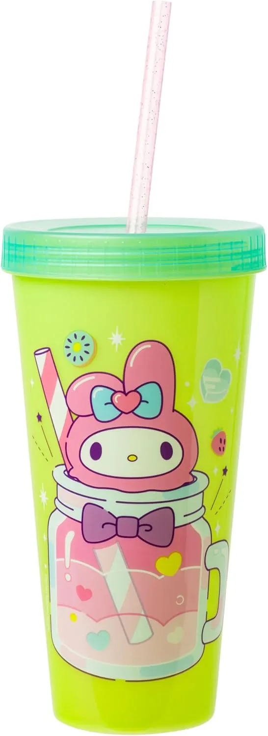 Silver Buffalo Sanrio Hello Kitty and Friends 4 Pack Color Changing Plastic Tumblers Featuring Hello Kitty, My Melody, Badtz Maru, and Cinnamoroll, 24 Ounce