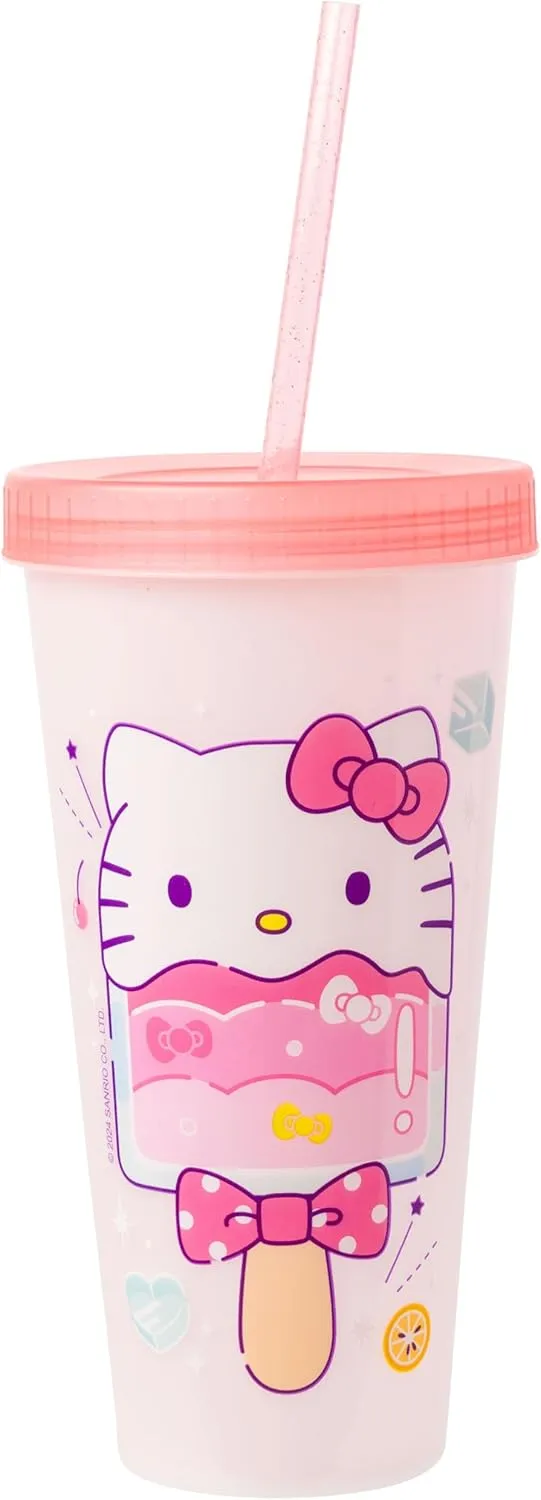 Silver Buffalo Sanrio Hello Kitty and Friends 4 Pack Color Changing Plastic Tumblers Featuring Hello Kitty, My Melody, Badtz Maru, and Cinnamoroll, 24 Ounce