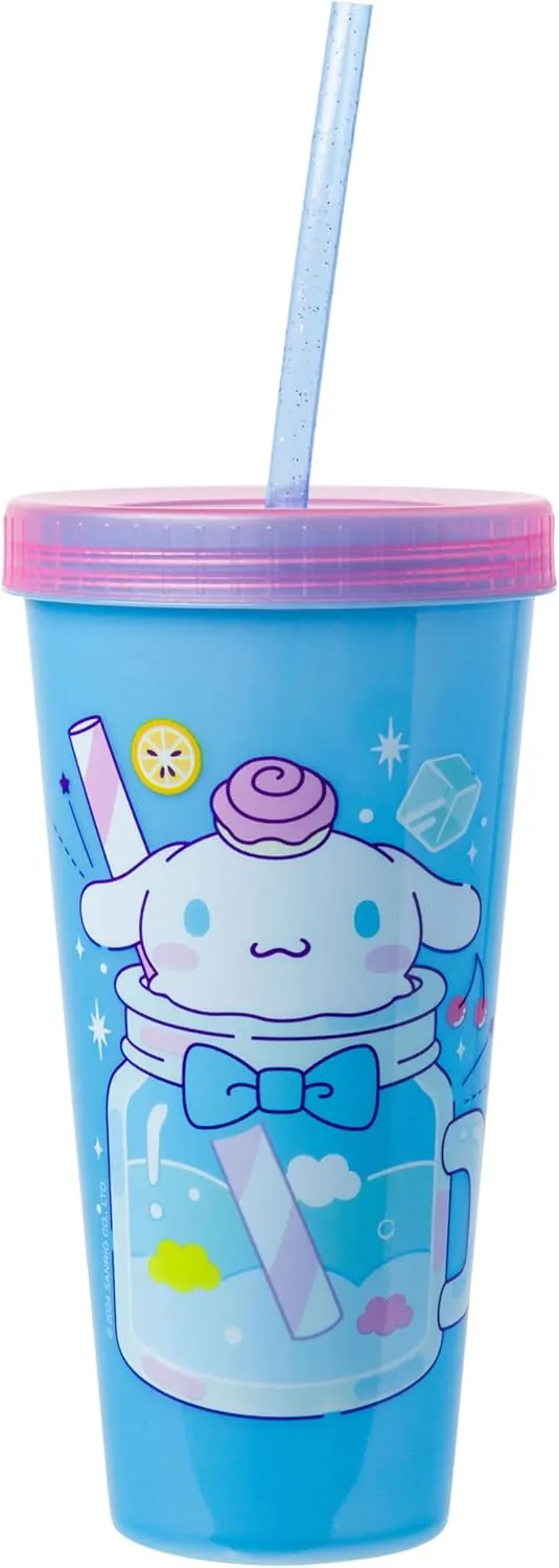 Silver Buffalo Sanrio Hello Kitty and Friends 4 Pack Color Changing Plastic Tumblers Featuring Hello Kitty, My Melody, Badtz Maru, and Cinnamoroll, 24 Ounce