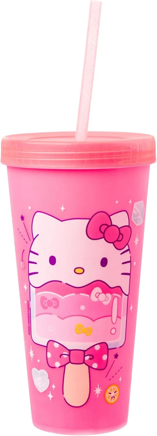 Silver Buffalo Sanrio Hello Kitty and Friends 4 Pack Color Changing Plastic Tumblers Featuring Hello Kitty, My Melody, Badtz Maru, and Cinnamoroll, 24 Ounce