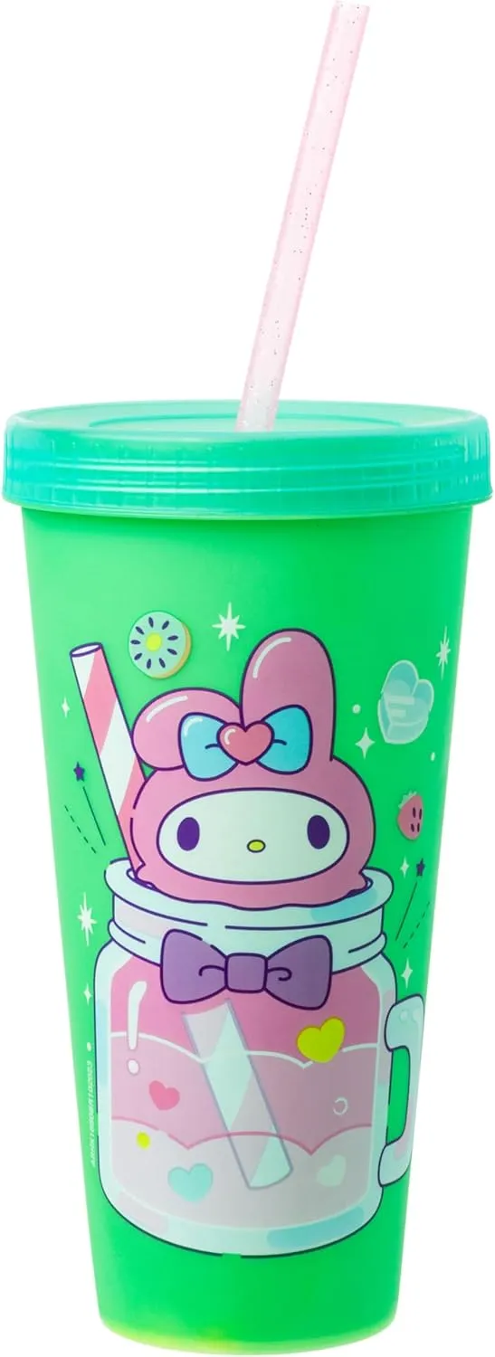 Silver Buffalo Sanrio Hello Kitty and Friends 4 Pack Color Changing Plastic Tumblers Featuring Hello Kitty, My Melody, Badtz Maru, and Cinnamoroll, 24 Ounce