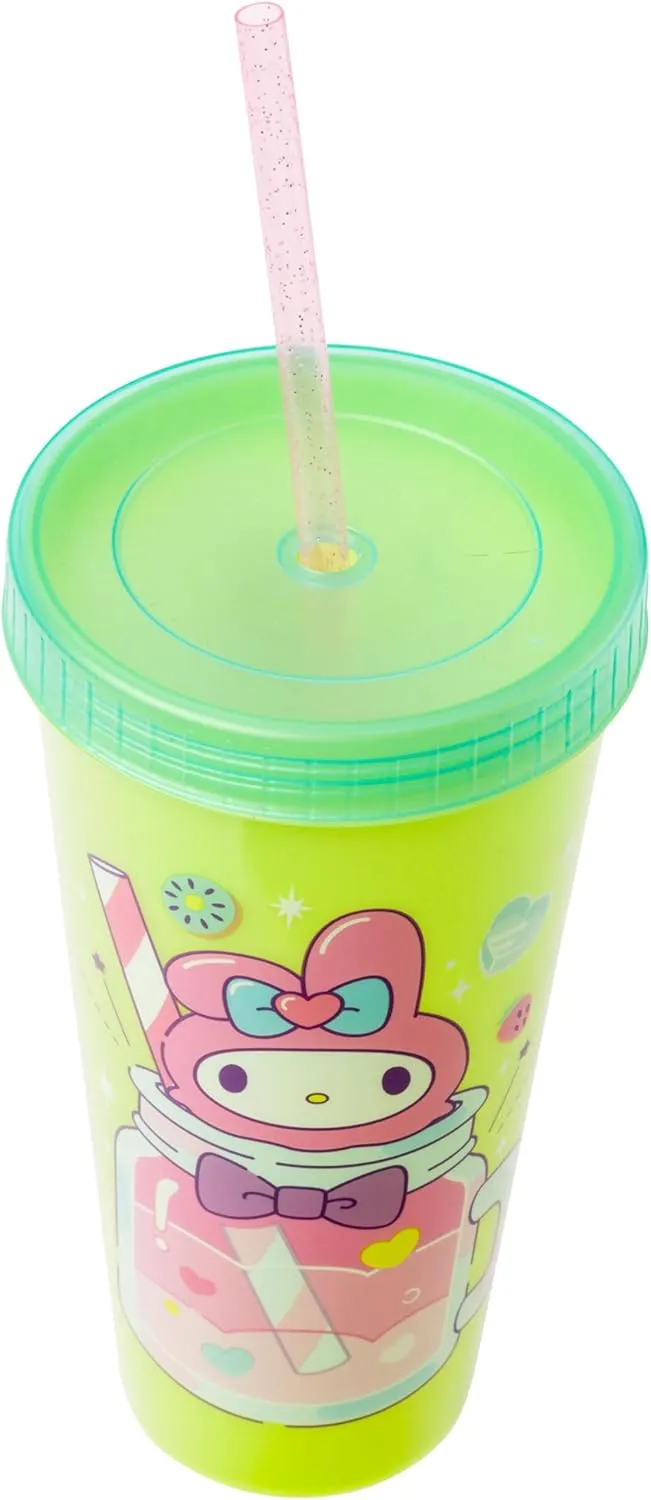 Silver Buffalo Sanrio Hello Kitty and Friends 4 Pack Color Changing Plastic Tumblers Featuring Hello Kitty, My Melody, Badtz Maru, and Cinnamoroll, 24 Ounce