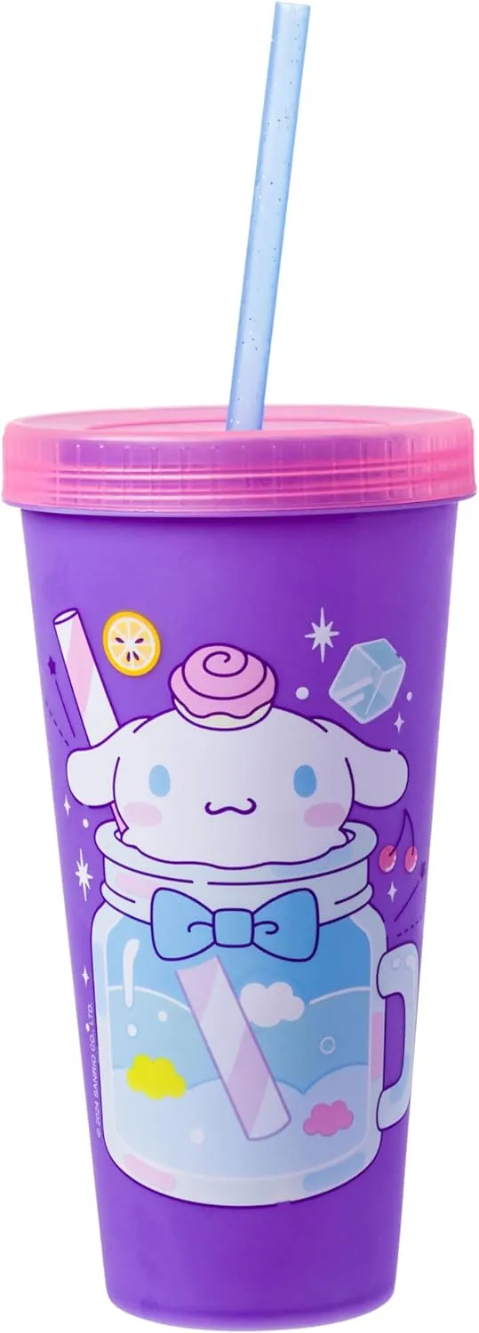 Silver Buffalo Sanrio Hello Kitty and Friends 4 Pack Color Changing Plastic Tumblers Featuring Hello Kitty, My Melody, Badtz Maru, and Cinnamoroll, 24 Ounce