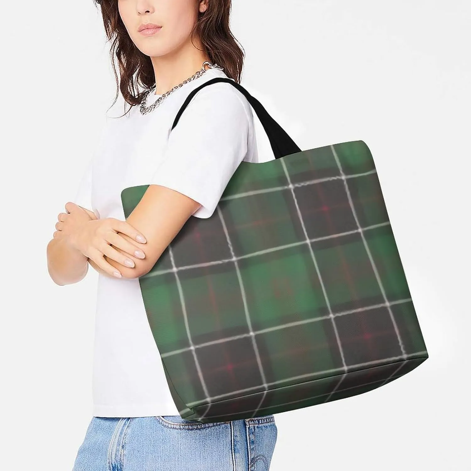 Sinclair Clan Hunting Tartan Variant Plaid Large Capacity Single Shoulder Shopping Bag, Fashionable Shopping Bag