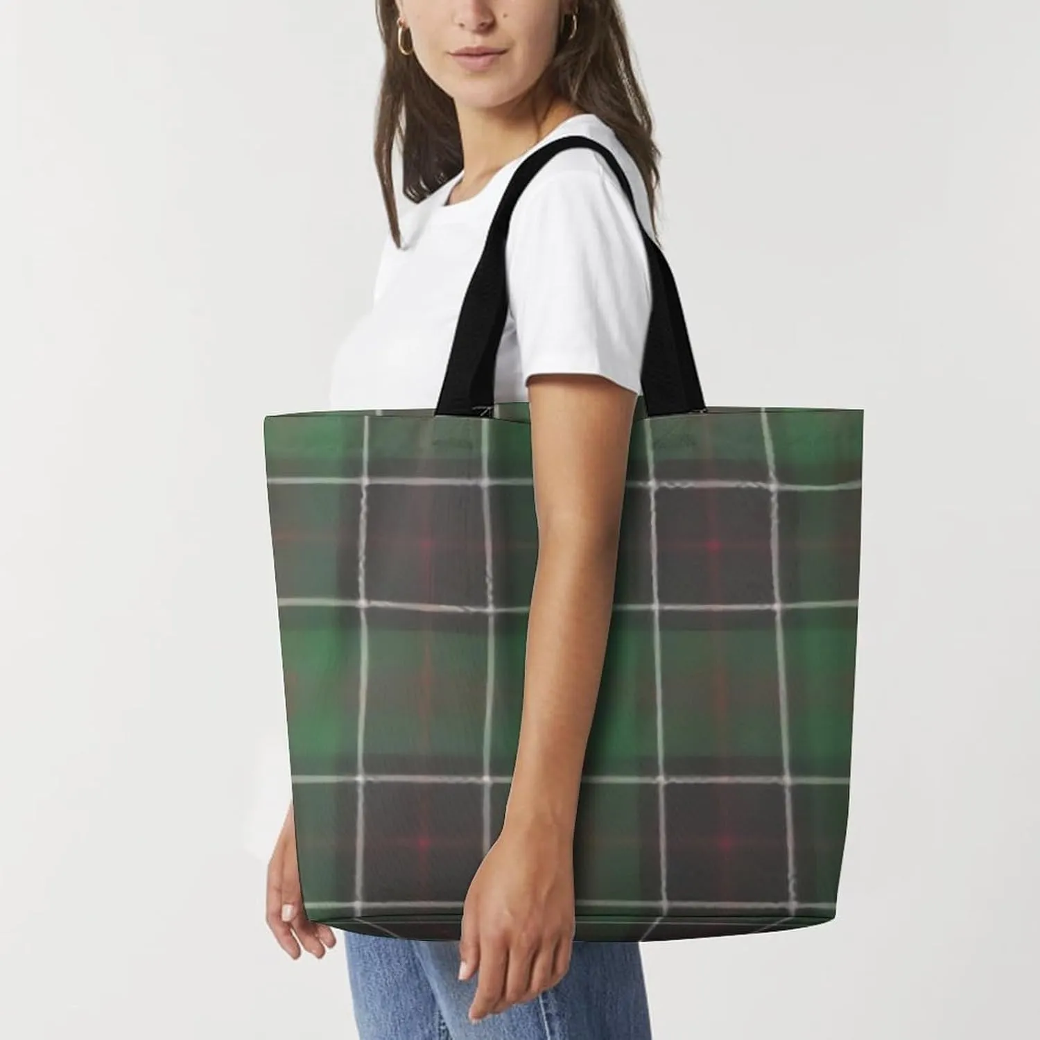 Sinclair Clan Hunting Tartan Variant Plaid Large Capacity Single Shoulder Shopping Bag, Fashionable Shopping Bag