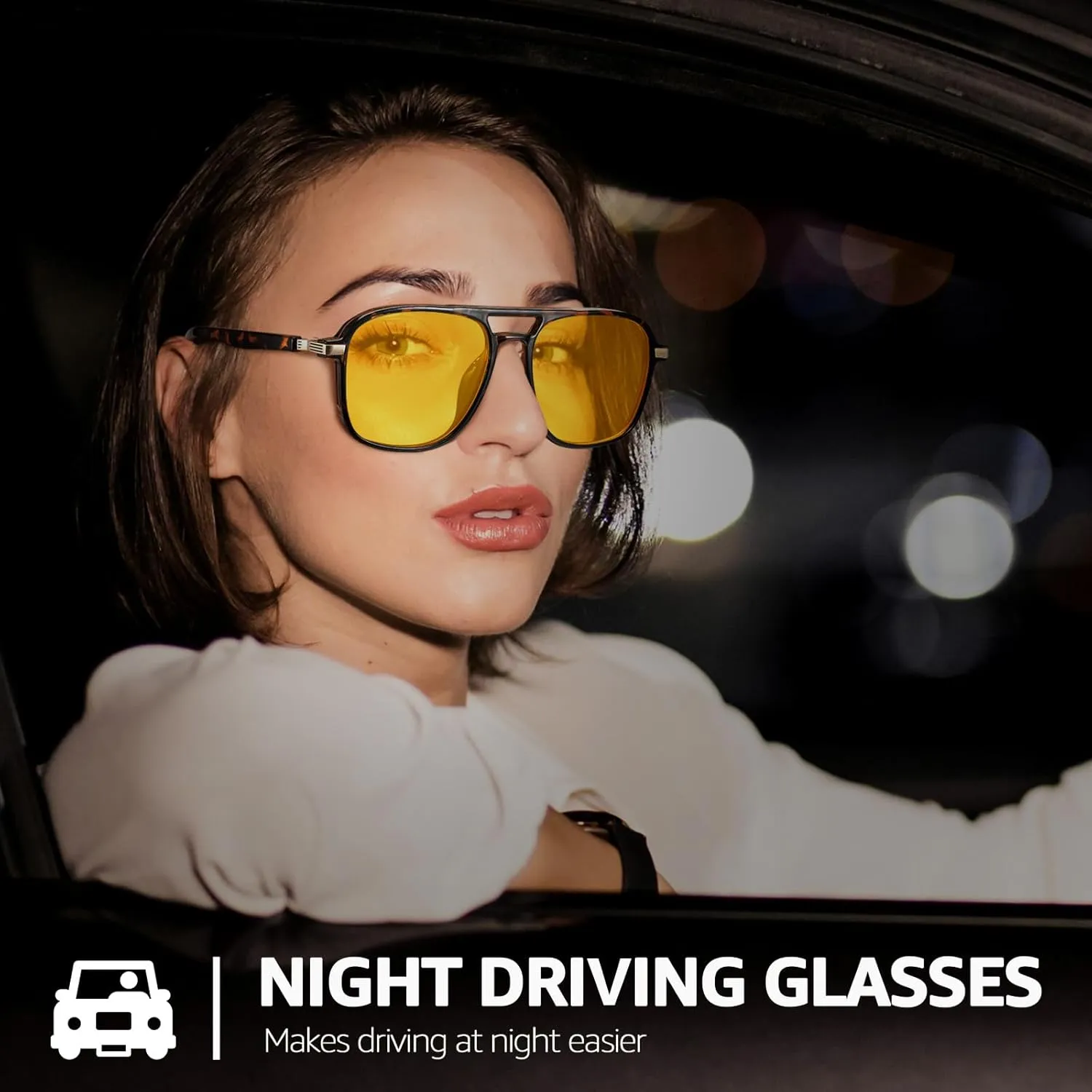 SIPHEW Aviator Night Driving Glasses for Women Men，Anti Glare Night Vision Glasses Polarized Yellow Lens for Nighttime