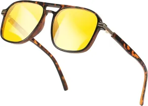 SIPHEW Aviator Night Driving Glasses for Women Men，Anti Glare Night Vision Glasses Polarized Yellow Lens for Nighttime