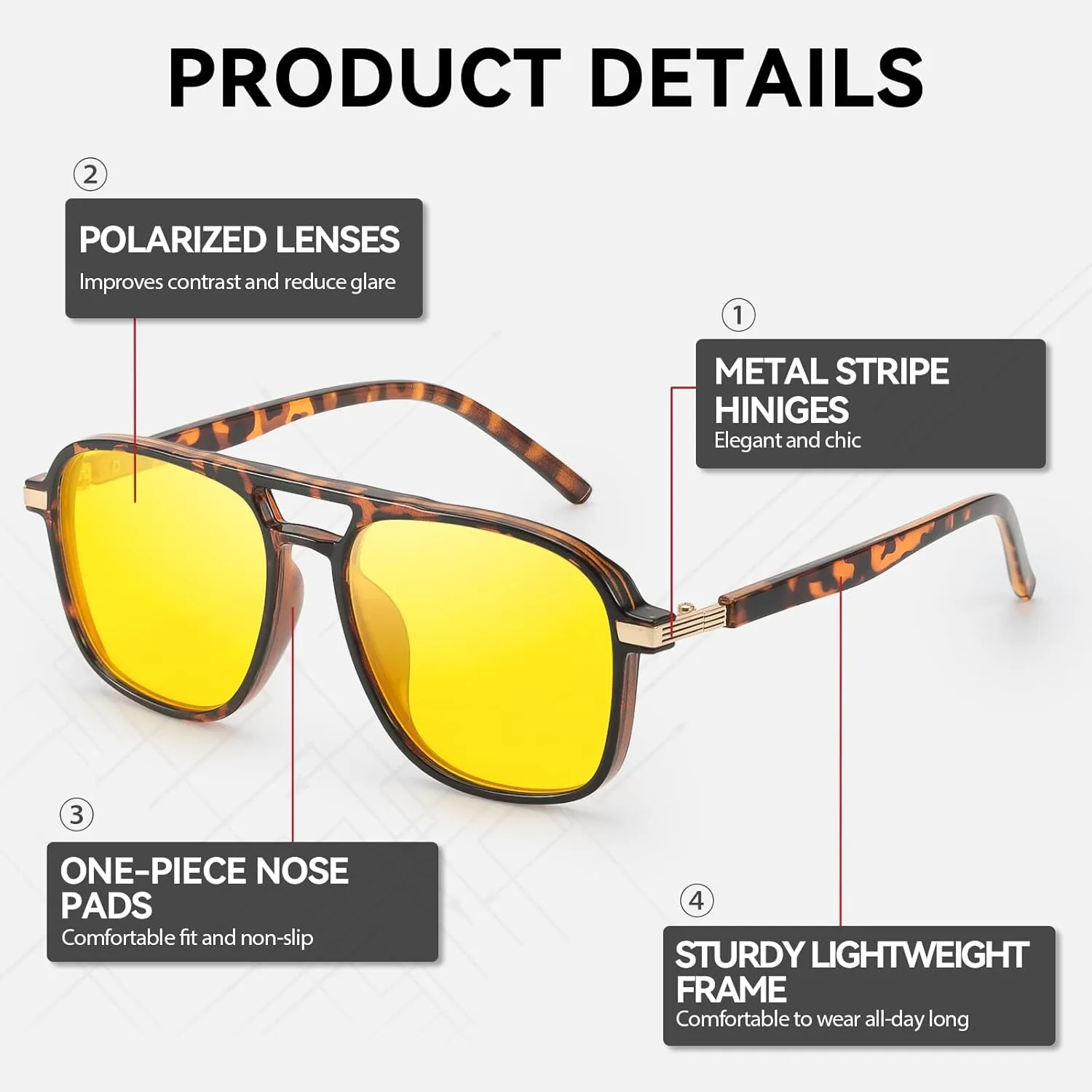SIPHEW Aviator Night Driving Glasses for Women Men，Anti Glare Night Vision Glasses Polarized Yellow Lens for Nighttime