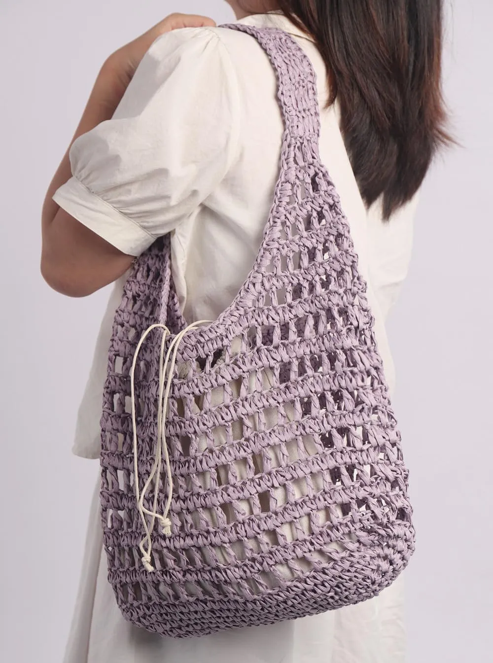 Sither Crochet Bags for Women Summer Beach Mesh Bag Plastic Handbags Knit Hollow Hobo Bag for Gift