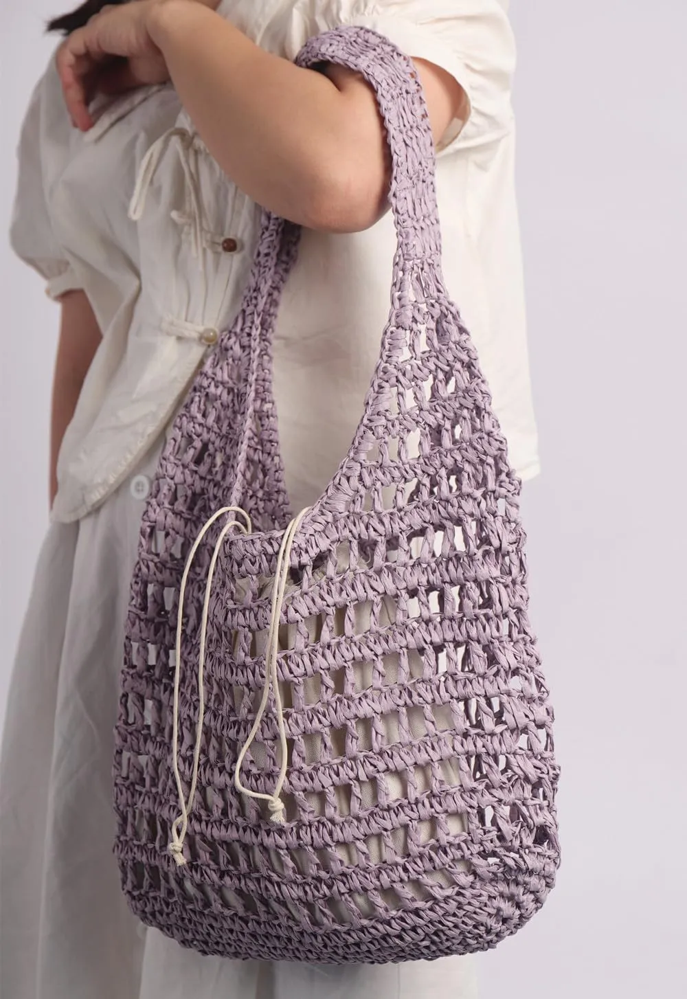 Sither Crochet Bags for Women Summer Beach Mesh Bag Plastic Handbags Knit Hollow Hobo Bag for Gift