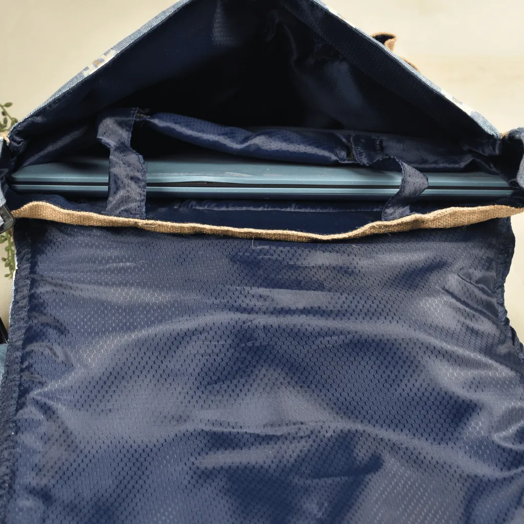Sky Blue ikat and jute laptop bag
