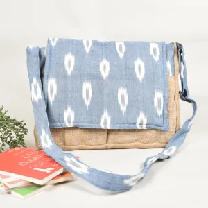 Sky Blue ikat and jute laptop bag