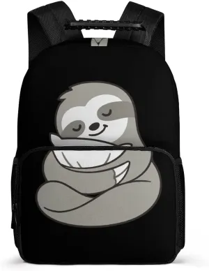 Sleepy Sloth Hugging Pillow Travel Backpack Casual Daypacks Computer Shoulder Bag for Work Shopping Unisex 16 Inch