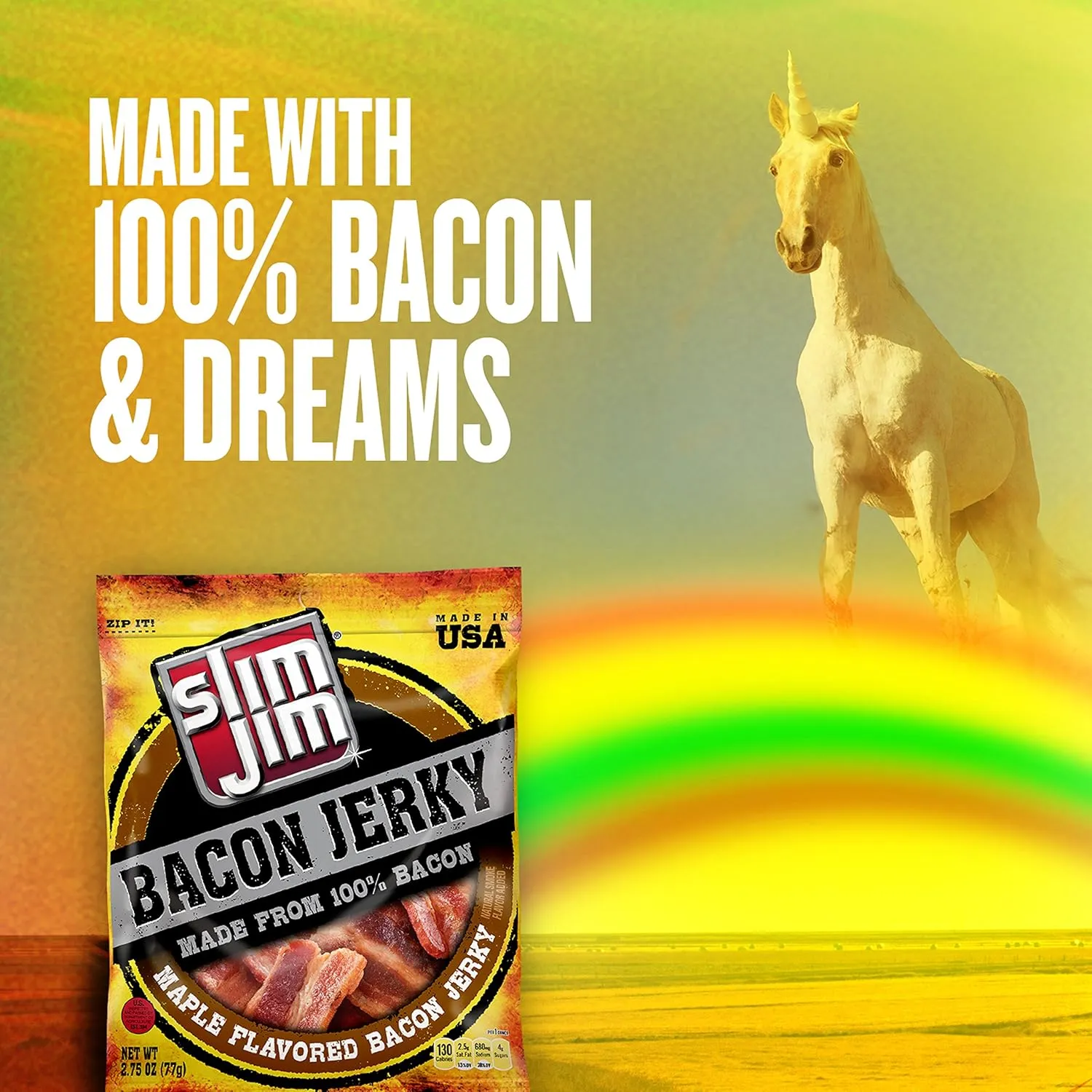 Slim Jim Bacon Jerky, Maple Flavor Meat Snacks, Easy, On-the-Go School, Work and Travel Snacks, 2.75 OZ Bag