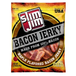 Slim Jim Bacon Jerky, Maple Flavor Meat Snacks, Easy, On-the-Go School, Work and Travel Snacks, 2.75 OZ Bag