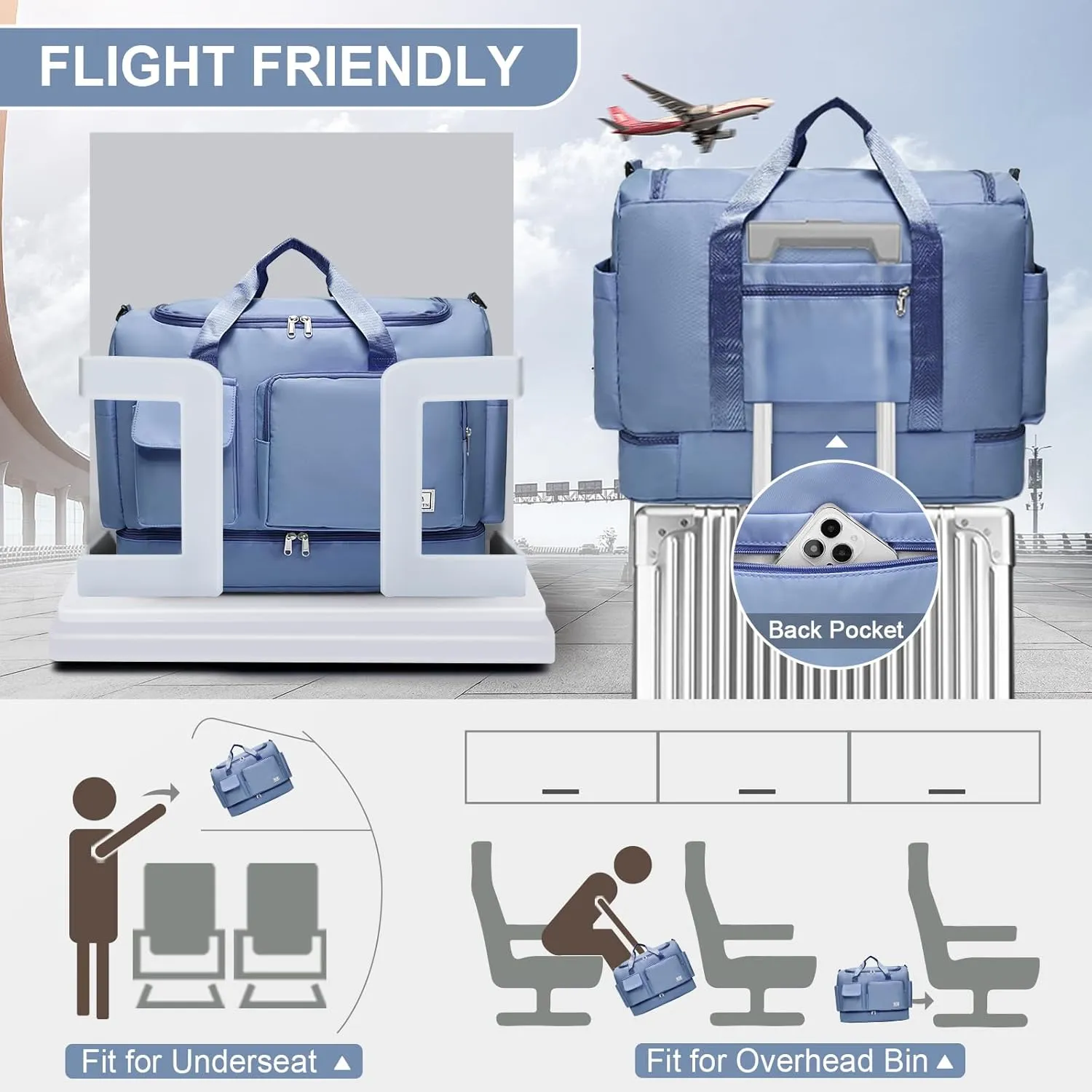 Small Gym Bag for Women, Travel Duffle Bag Carry On Weekender Bag with Shoe Compartment