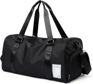 Small Gym Bag Waterproof Shoe Compartment Duffle Workout Bags Overnight Weekender Bag Personal Sport Carry on Outdoors Travel Bag Black for Men Women
