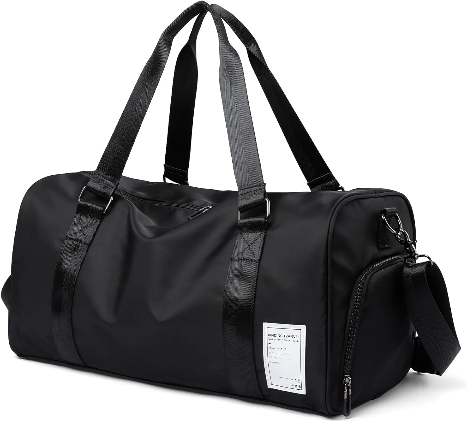 Small Gym Bag Waterproof Shoe Compartment Duffle Workout Bags Overnight Weekender Bag Personal Sport Carry on Outdoors Travel Bag Black for Men Women