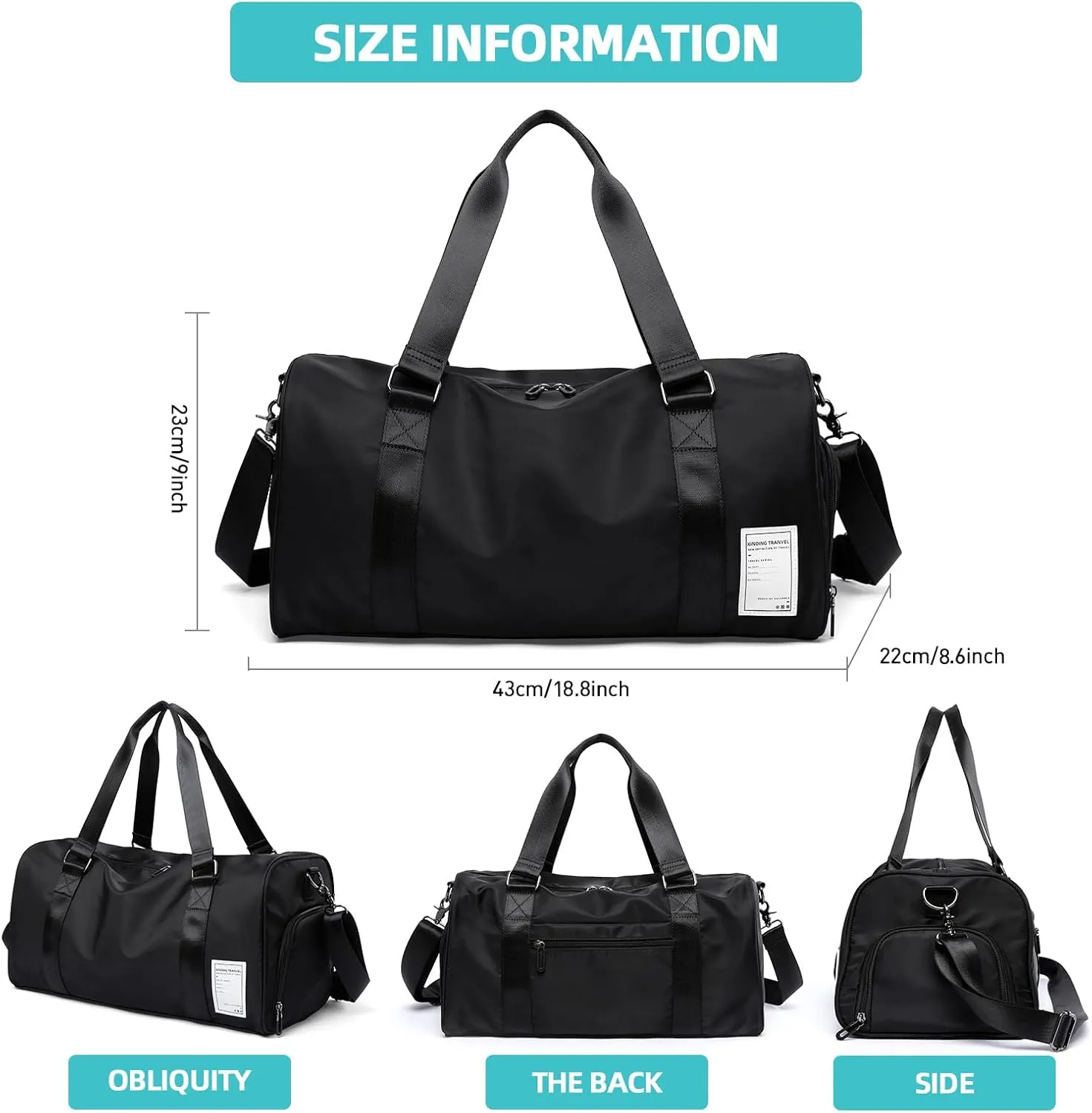Small Gym Bag Waterproof Shoe Compartment Duffle Workout Bags Overnight Weekender Bag Personal Sport Carry on Outdoors Travel Bag Black for Men Women