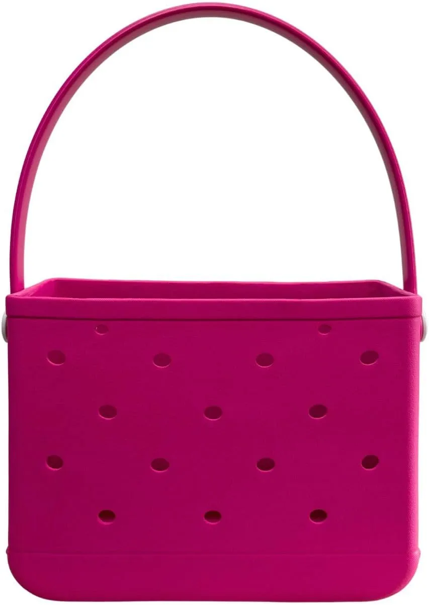 Small Rubber Beach Tote Bag, Open Top Portable Outdoor Travel Bag for Beach Picnic Pool Outings