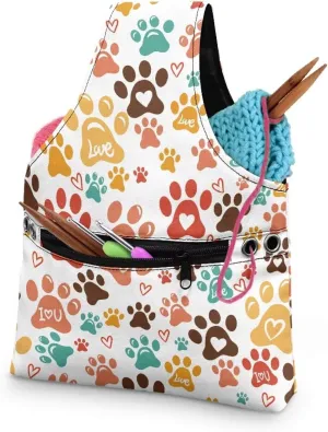 Snilety Cute Paw Needles and Other Supplies Portable Shopping Handbag.Bag Only Portable Knitting & Crochet Storage Bag, Yarn Organizer Tote with Cover and Shoulder Strap for Yarn