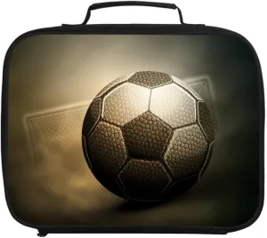 Soccer 3D Print Portable Lunch Bag without Shoulder Strap, Reusable Insulated Lunch Box Cooler Bag for Kids Boys