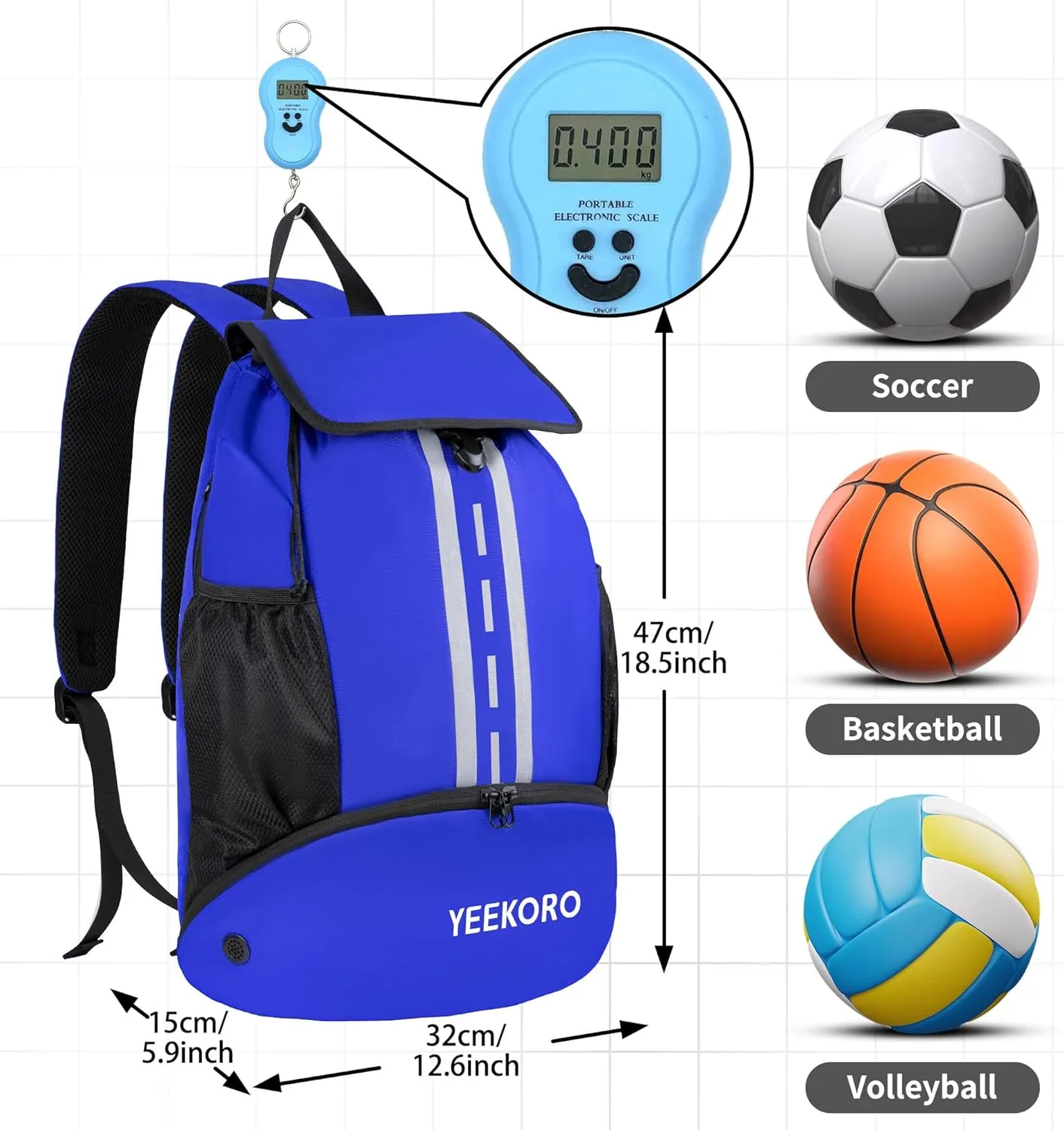 Soccer Backpack Multifunctional Sport Gym Bags with Dry-wet Separate & Shoe Compartment for Basketball Volleyball