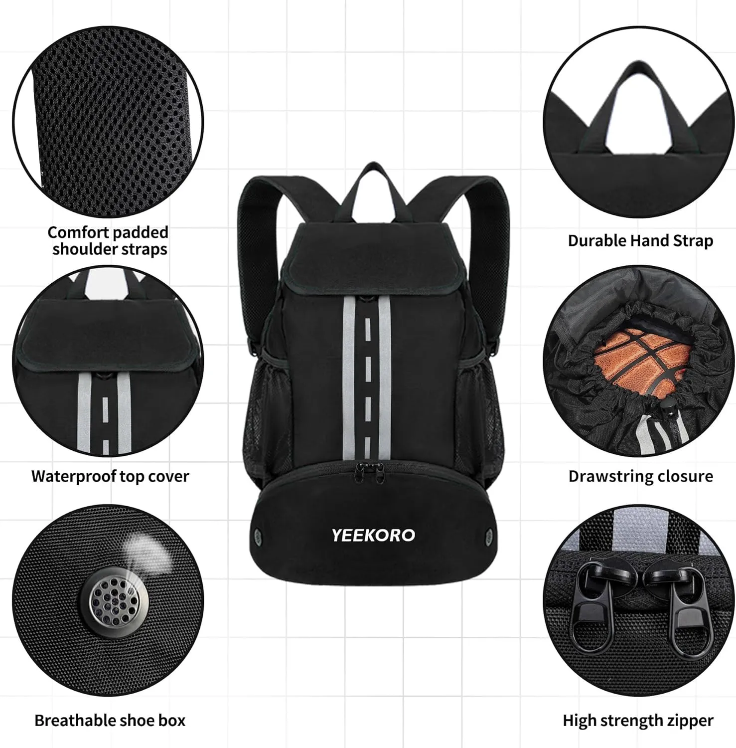 Soccer Backpack Multifunctional Sport Gym Bags with Dry-wet Separate & Shoe Compartment for Basketball Volleyball
