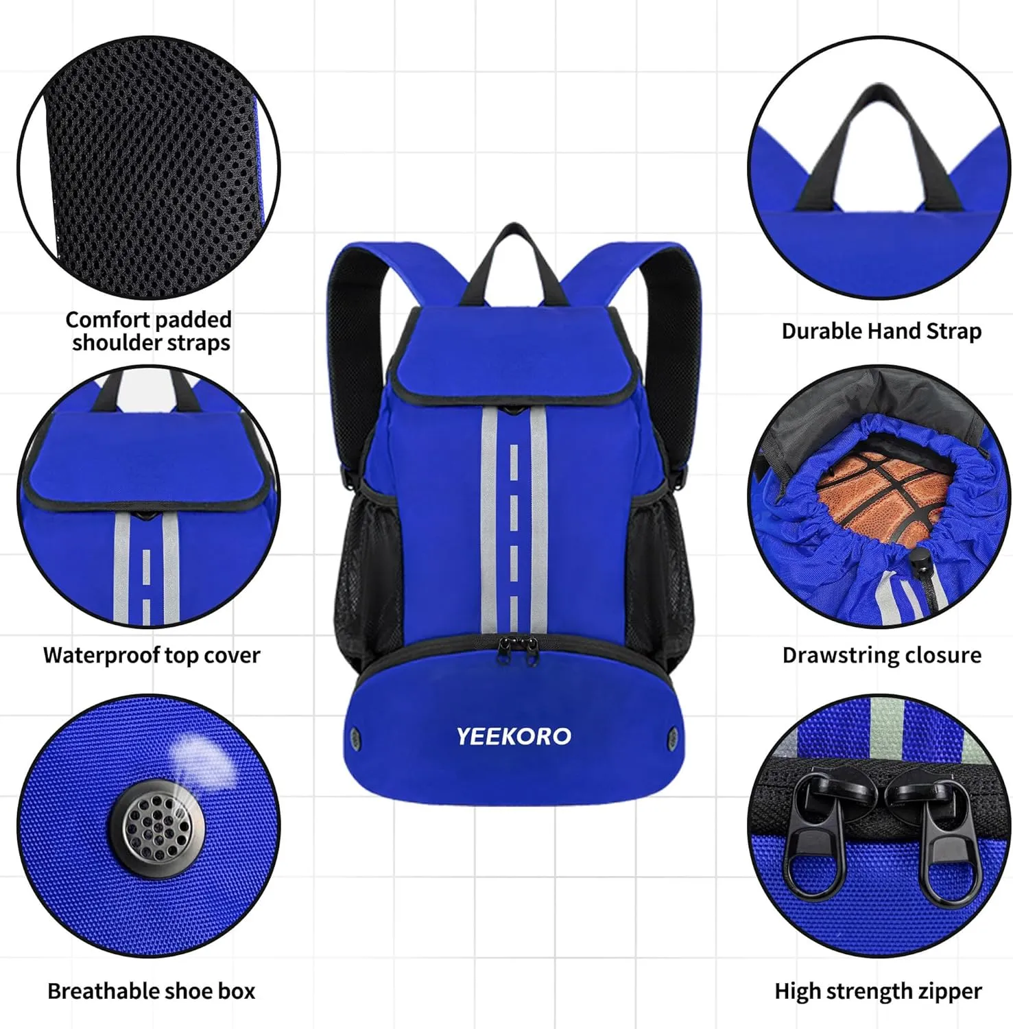 Soccer Backpack Multifunctional Sport Gym Bags with Dry-wet Separate & Shoe Compartment for Basketball Volleyball