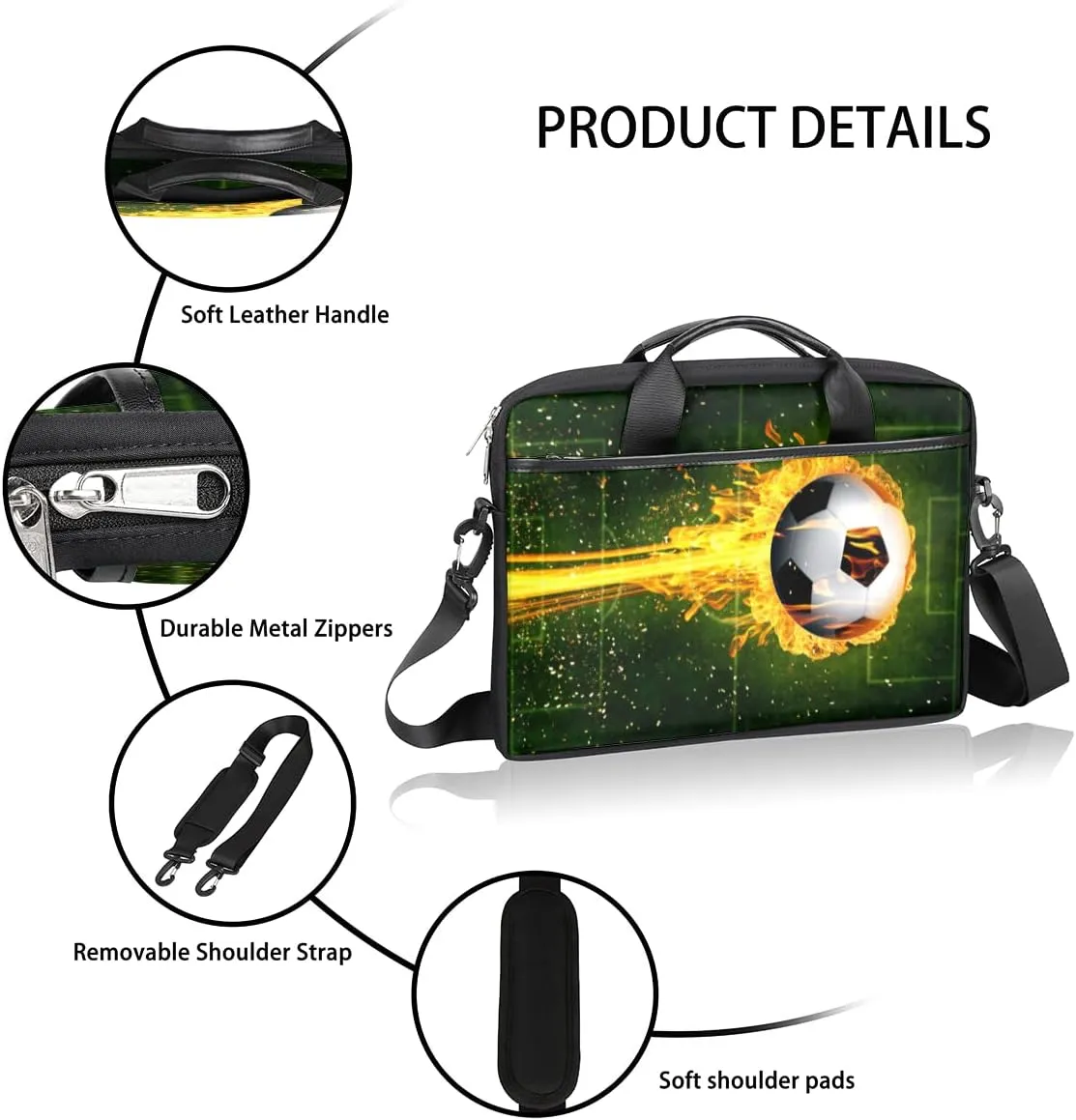 Soccer Ball Laptop Shoulder Messenger Bag Waterproof Laptop Briefcase with Handle and Padded Strap Case Sleeve