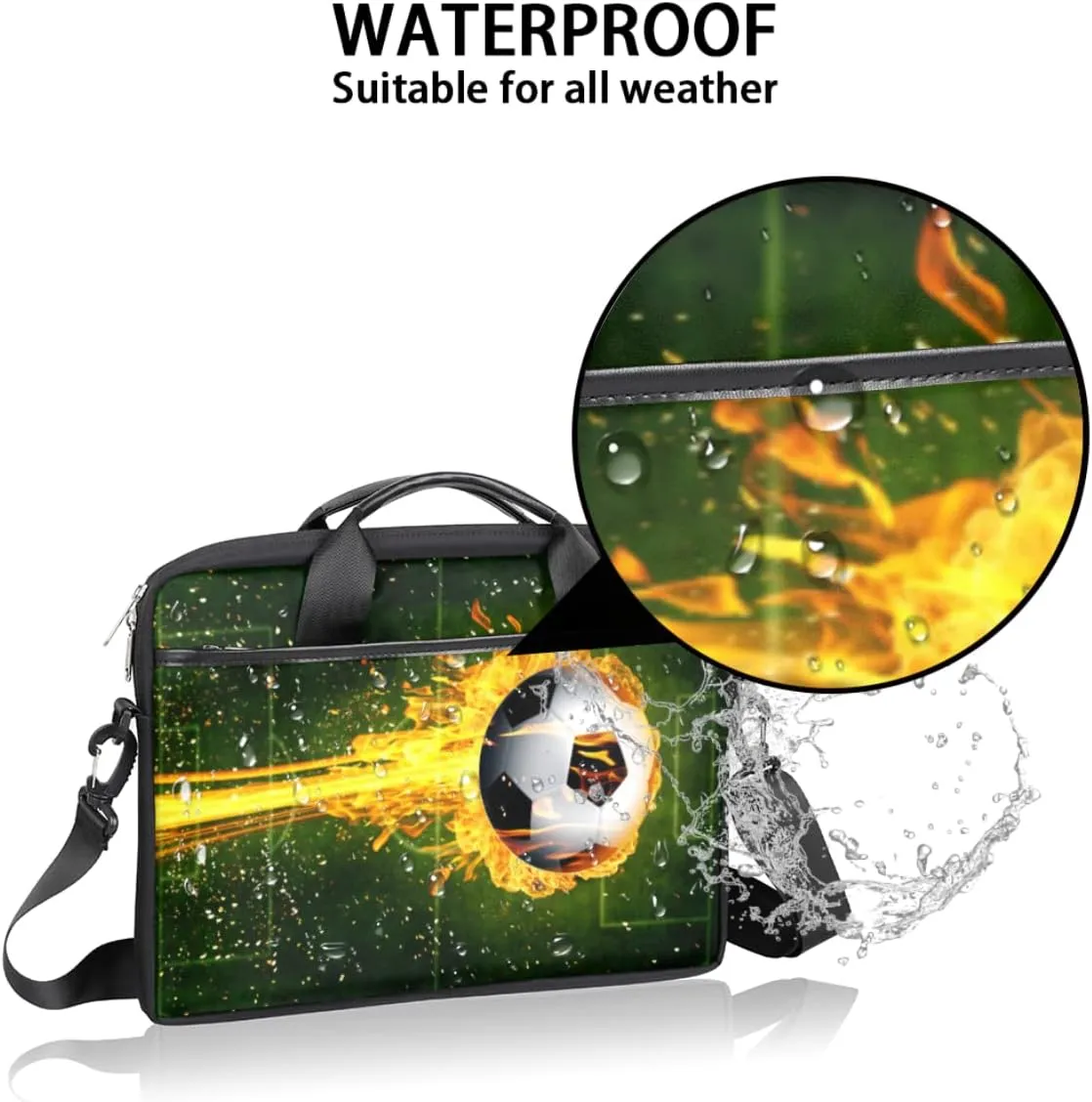 Soccer Ball Laptop Shoulder Messenger Bag Waterproof Laptop Briefcase with Handle and Padded Strap Case Sleeve