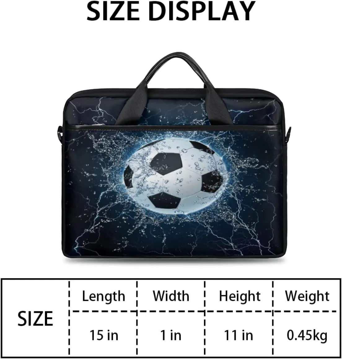 Soccer Ball Laptop Shoulder Messenger Bag Waterproof Laptop Briefcase with Handle and Padded Strap Case Sleeve