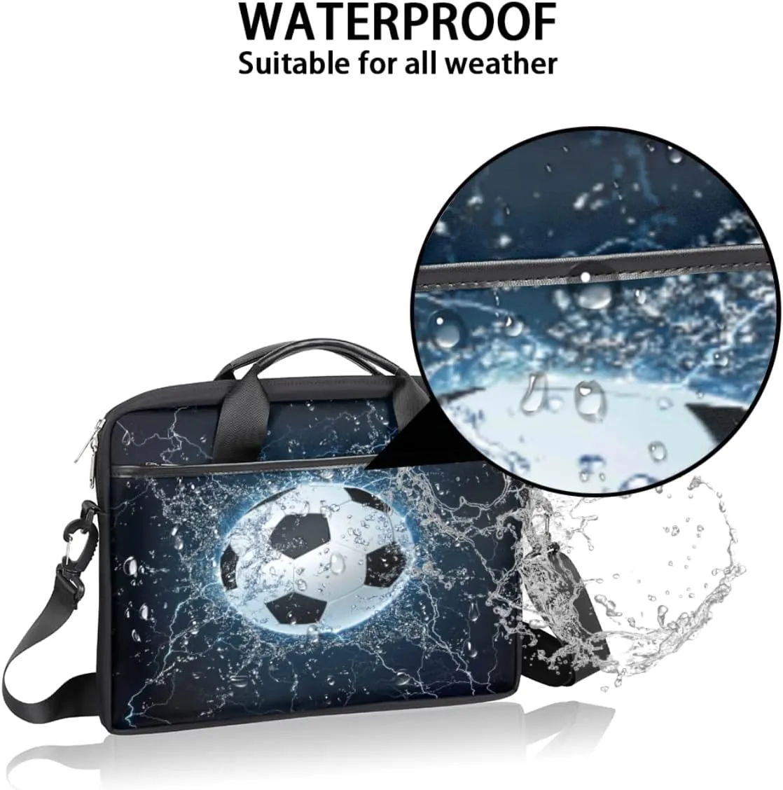 Soccer Ball Laptop Shoulder Messenger Bag Waterproof Laptop Briefcase with Handle and Padded Strap Case Sleeve