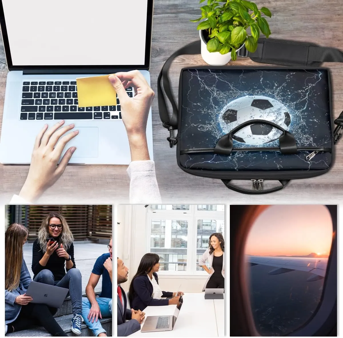 Soccer Ball Laptop Shoulder Messenger Bag Waterproof Laptop Briefcase with Handle and Padded Strap Case Sleeve