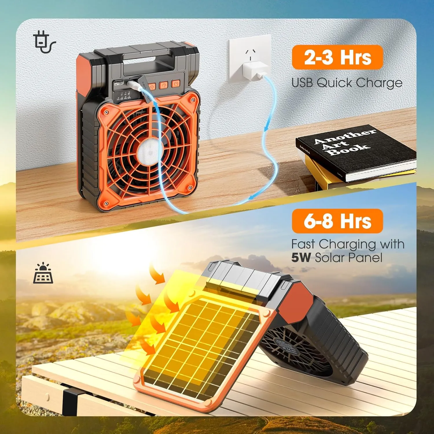 Solar Camping Fan with LED Lantern,10400mAh Rechargeable Battery Powered with Solar Panel, Perfect Quiet Battery Operated Tent Fan for Picnic, Barbecue, Fishing, Travel