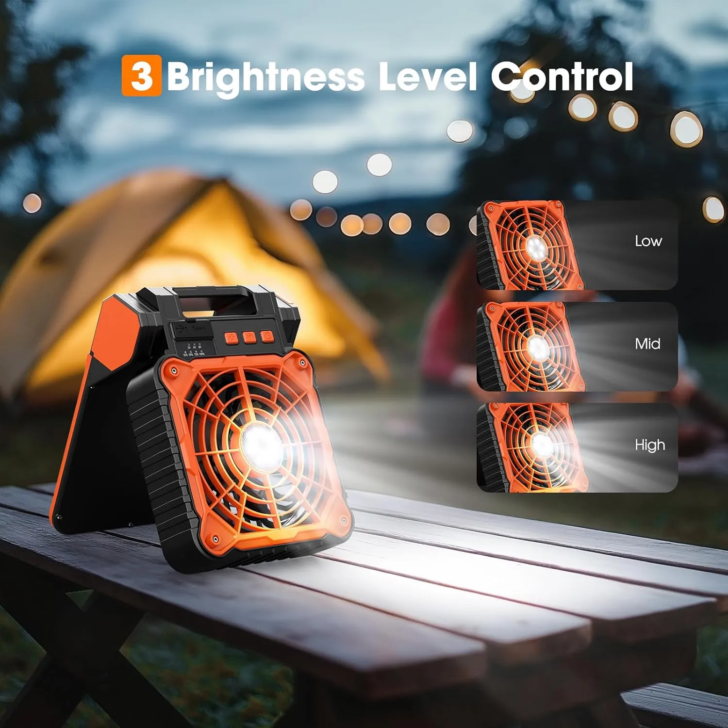 Solar Camping Fan with LED Lantern,10400mAh Rechargeable Battery Powered with Solar Panel, Perfect Quiet Battery Operated Tent Fan for Picnic, Barbecue, Fishing, Travel